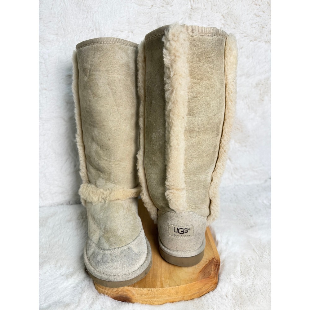 UGG Australia Sunburst Tall Suede Sheepskin Boots Sand Tan 5274 Womens Size 5